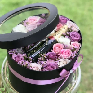 Black see through oval champagne gift box