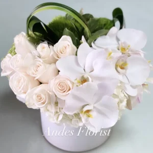 Manhattan - White Orchids, Roses, Modern White Arrangement